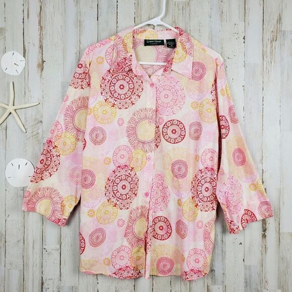 Lemon Grass Button Down Shirt Pink Red Patterned Size 1X - Picture 9 of 9